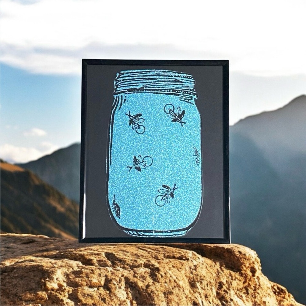 💠🫙”Blue Glitter” - Jar of Fireflies Framed Art